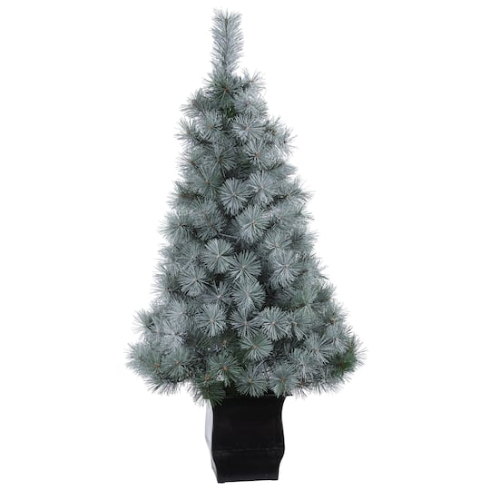 4ft. Pre-Lit Snowy Mountain Pine Artificial Christmas Tree, Blue LED Lights